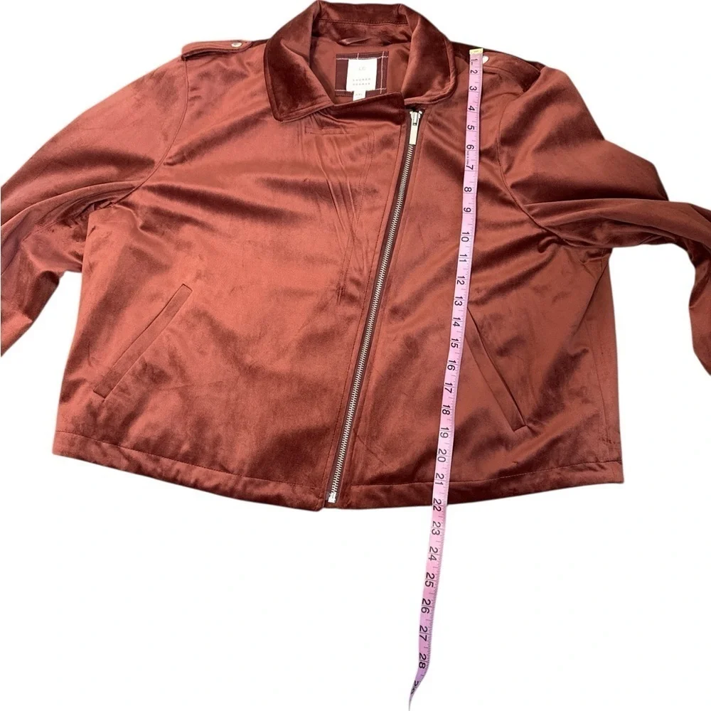 Lauren Conrad Velvet Moto Jacket XXL Rust Brown Faux Suede Zip Up